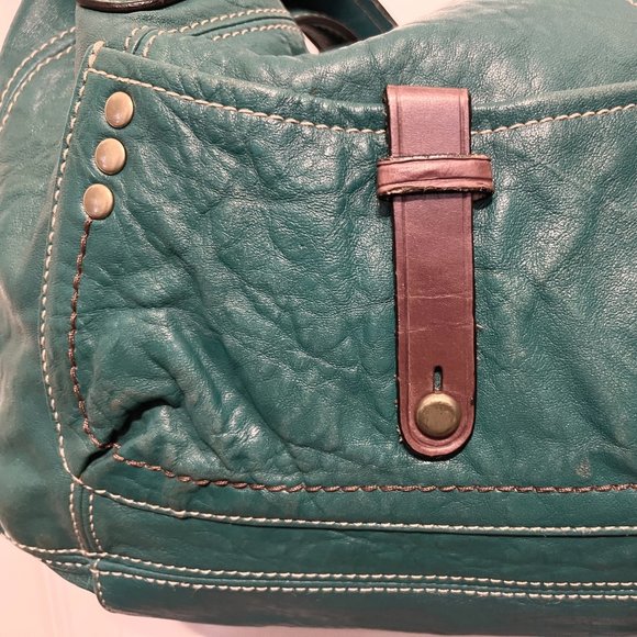 Fossil-Shoulder/Tote Leather Purse-Turquoise/Aqua Greenish Blue-Rare-Large - Picture 4 of 16